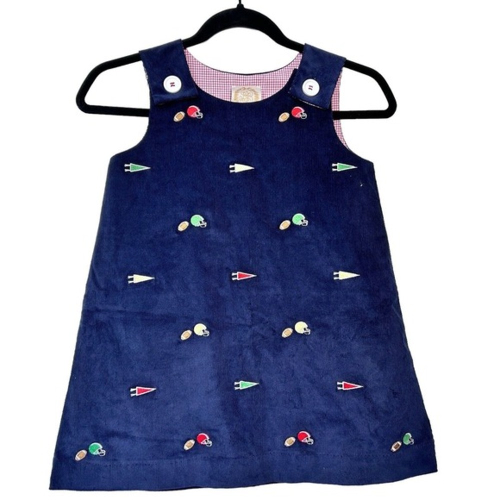 The Beaufort Bonnet Company Navy Blue Corduroy Jumper with Multicolor Embroidery
